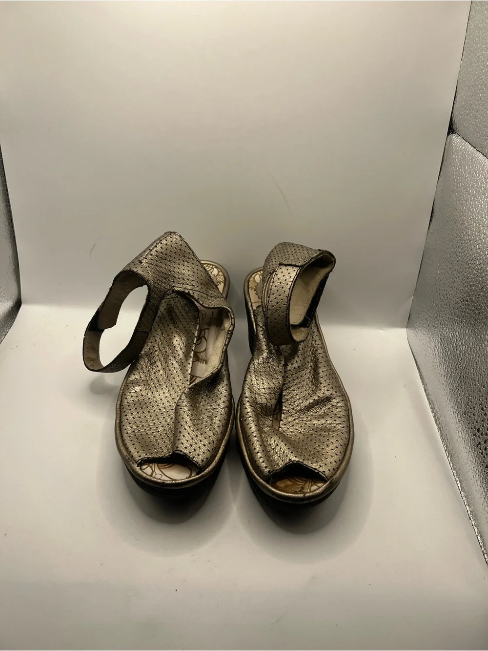 Fly London Metallic Gold Wedge Sandals